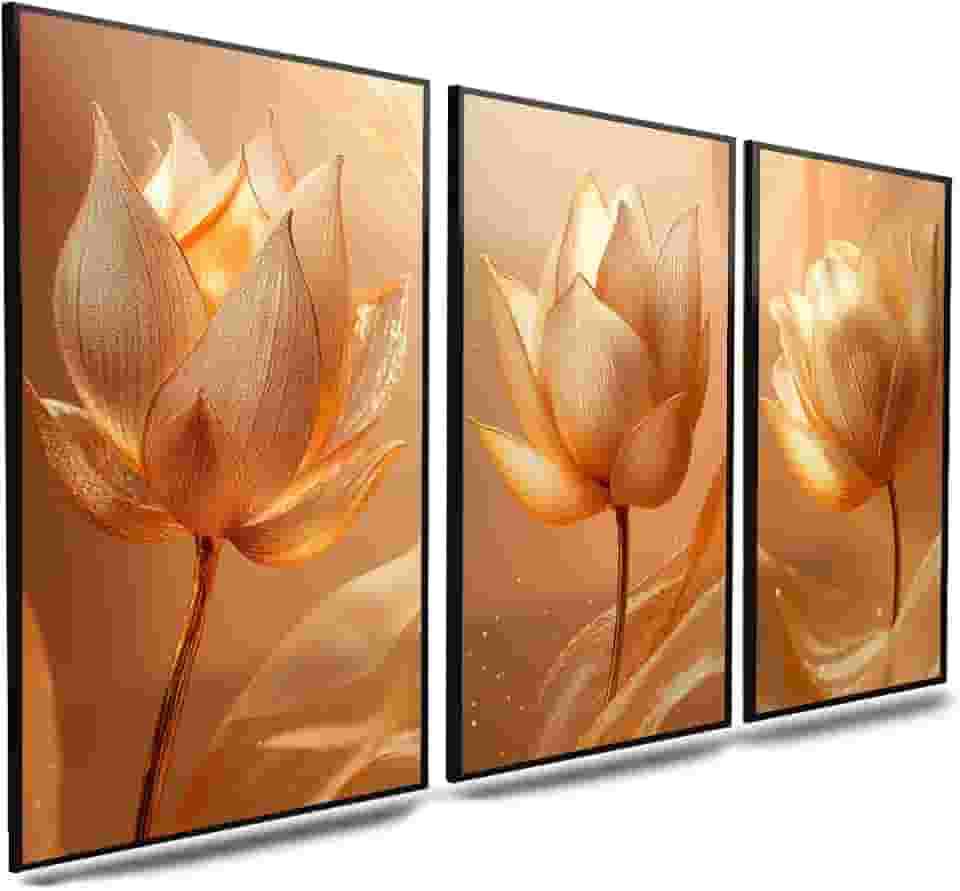 Kit 3 Quadro Decorativo Sala Quarto Flores Tulipa Douradas Golden (5)