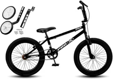 Bicicleta Aço Carbono Aro 20 BMX Infantil PRO X S1 V-Brake Com Rodinhas Traseira