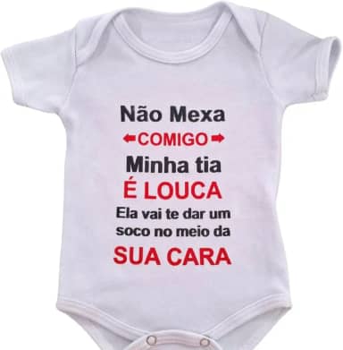 Body Infantil Manga Curta Para Bebê Branco Temático Frases