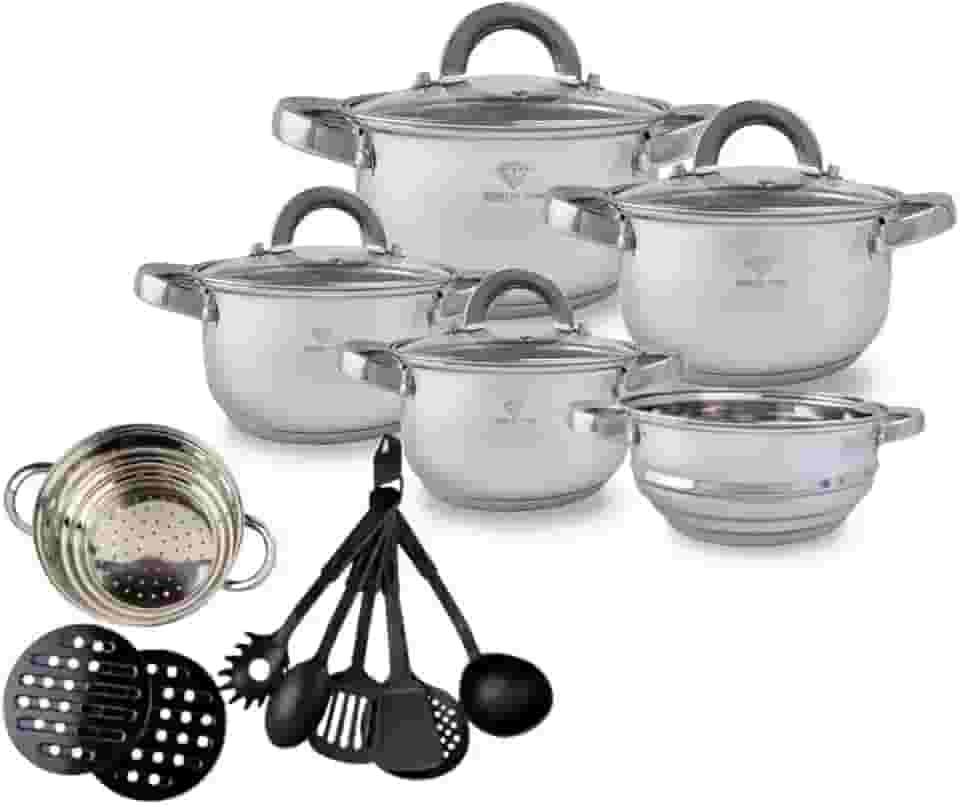 Conjunto De Panelas Aço Cirúrgico 19 Peças com Fundo Triplo Resistente Jogo de Panelas