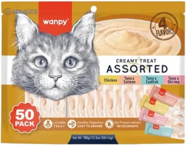 Petisco para gatos Wanpy Creamy Sabores Sortidos Pacote com 50 tubos de 14g - 700g