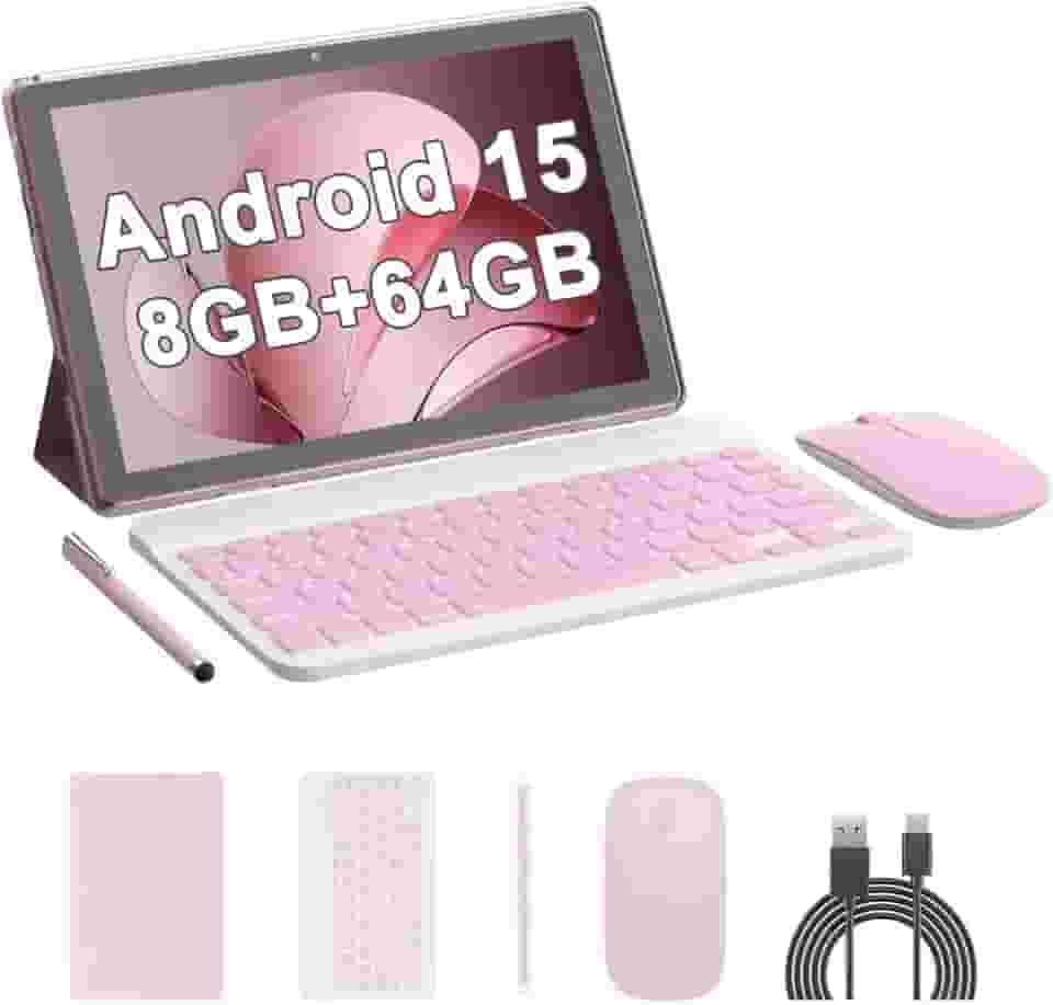 tablet Android 14 de 10 polegadas, tablets 2 em 1 com teclado/rato/capa / lápis ótico, 8 GB de RAM + 64 GB ROM/1 TB expandir tablet, processador de quatro núcleos de 1,8 GHz, ecrã táctil HD de