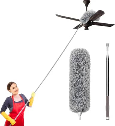Espanador Eletrostático Flexível Telescópico, Lavável Removível Dobrável, Extensor Até 2,80 metros, Para Limpeza de Casa, Escritório, Teto e Outros