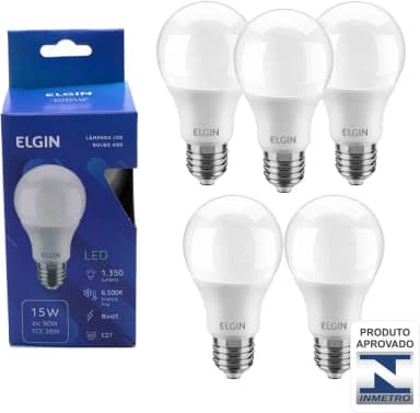 Kit Lampada led 15W 6500k Branco Frio Bivolt - Elgin - 5 Unidades