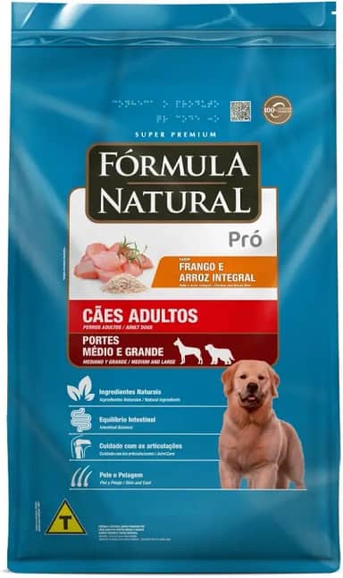 Fórmula Natural Super Premium Pró Cães Adultos Portes Médio E Grande Sabor Frango E Arroz Integral 20KG