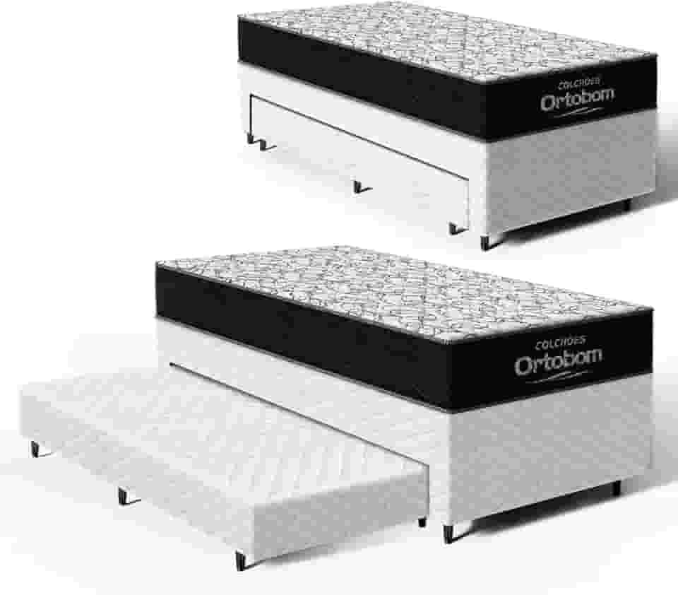 Cama Box com Colchao de Espuma D45 Ortobom Airtech 150 + Auxiliar de Espuma Unique Solteiro 88cm