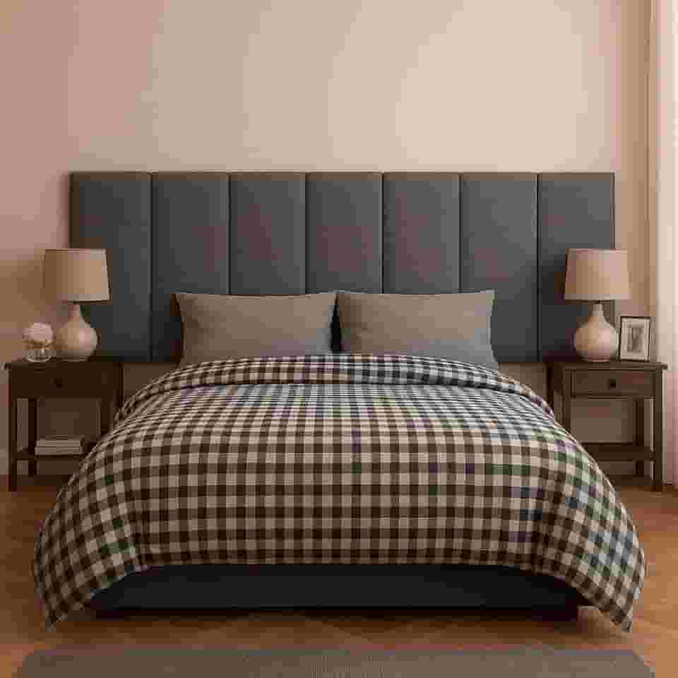 Cabeceira 8 Módulos Estofados Placa Cama Box Adesiva Queen (Cinza)