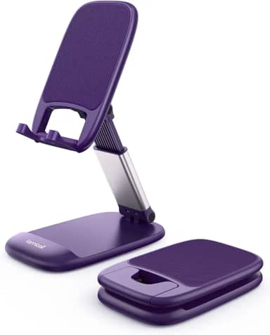 Lamicall Suporte de telefone roxo para mesa – Acessórios de mesa roxo escuro para iPhone 17 16 15 14 13 Pro Max Mini, 12 11 XR X 8 7 6 Plus SE, smartphone de 4 a 8 polegadas