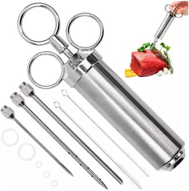 Seringa Injetora De Temperos Molhos Profissional Kit Com 3 Agulhas Carnes Frangos Peixes Churraco Injetor de Aço Inox Focuslar