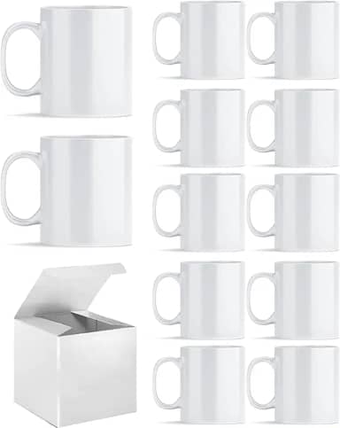 Canecas de sublimação, canecas de café brancas de sublimação Tazas para sublimação em branco 325 ml com caixa para café, sopa, chá, leite, latte, cacau quente conjunto de 12