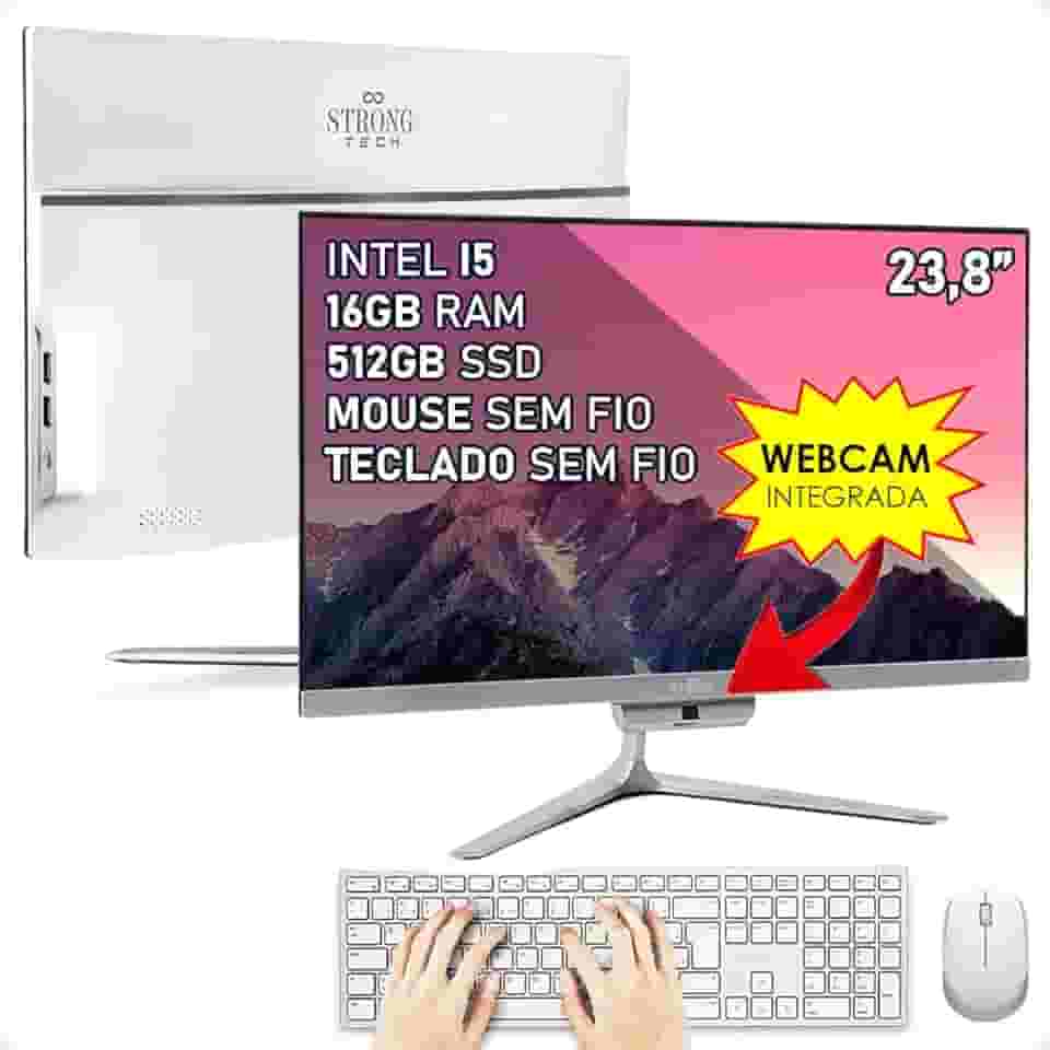 Computador Completo All In One Intel Core i5 23,8' Full HD 16GB SSD 512GB 4 Núcleos Super Turbo Hdmi Teclado e Mouse Strong Tech