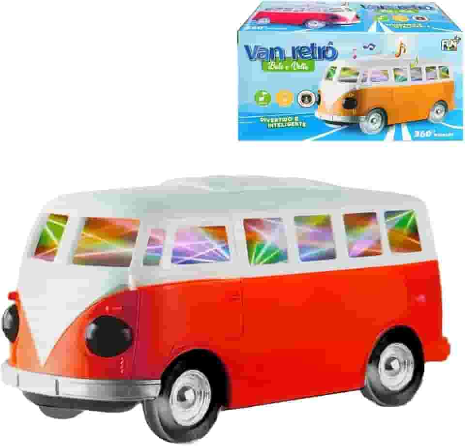 Carrinho Kombi Perua com Sons e Luzes 3D Bate e Volta Gira 360º Brinquedo Infantil