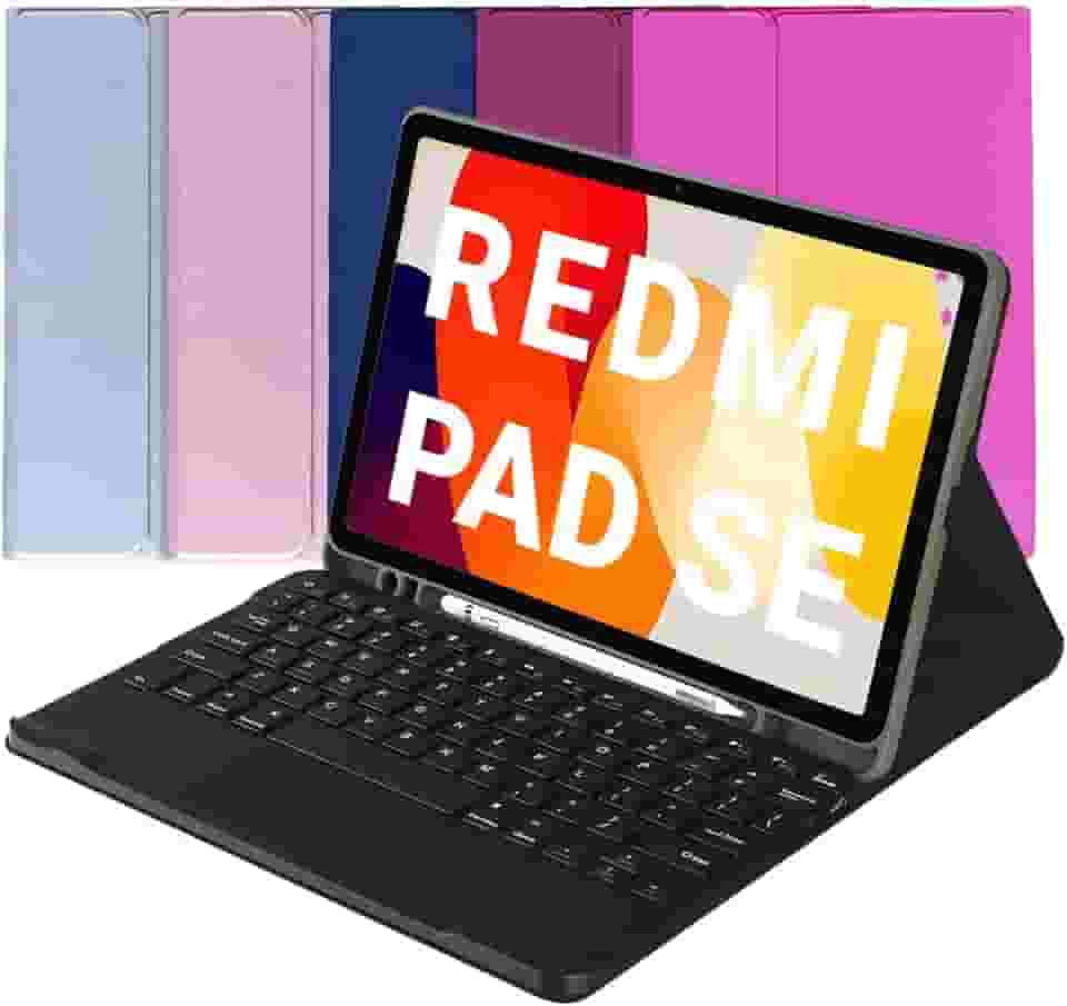 Capa Smart Case Com Teclado para Redmi Pad SE 11'' – Teclado ABNT2 com Touchpad, Conexão Bluetooth, Capa Magnética Suporte, Couro PU (Preto, Redmi Pad SE 11'')