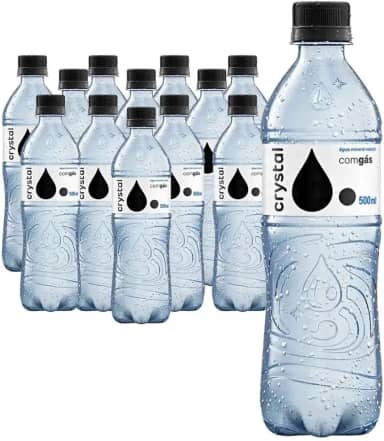 Crystal Água Mineral Com Gás, Kit 12 Garrafas de 500ml, Líquido, Garrafa Pet, Sabores Melancia, Morango, Limão e Tangerina, Sem Glúten, Sem Cafeína