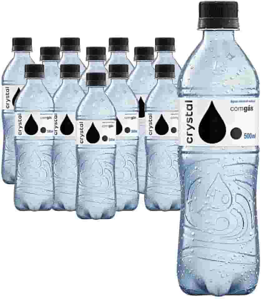 Crystal Água Mineral Com Gás, Kit 12 Garrafas de 500ml, Líquido, Garrafa Pet, Sabores Melancia, Morango, Limão e Tangerina, Sem Glúten, Sem Cafeína