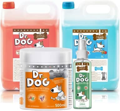 Kit Banho e Tosa Pet Shop: Shampoo Pet Neutralizador Hidratante Galão 5L Banho & tosa + Dr. Dog Shampoo Neutro Suave Filhotes Cachorros Gato + Perfume Pet Profissional + Máscara Hidratante