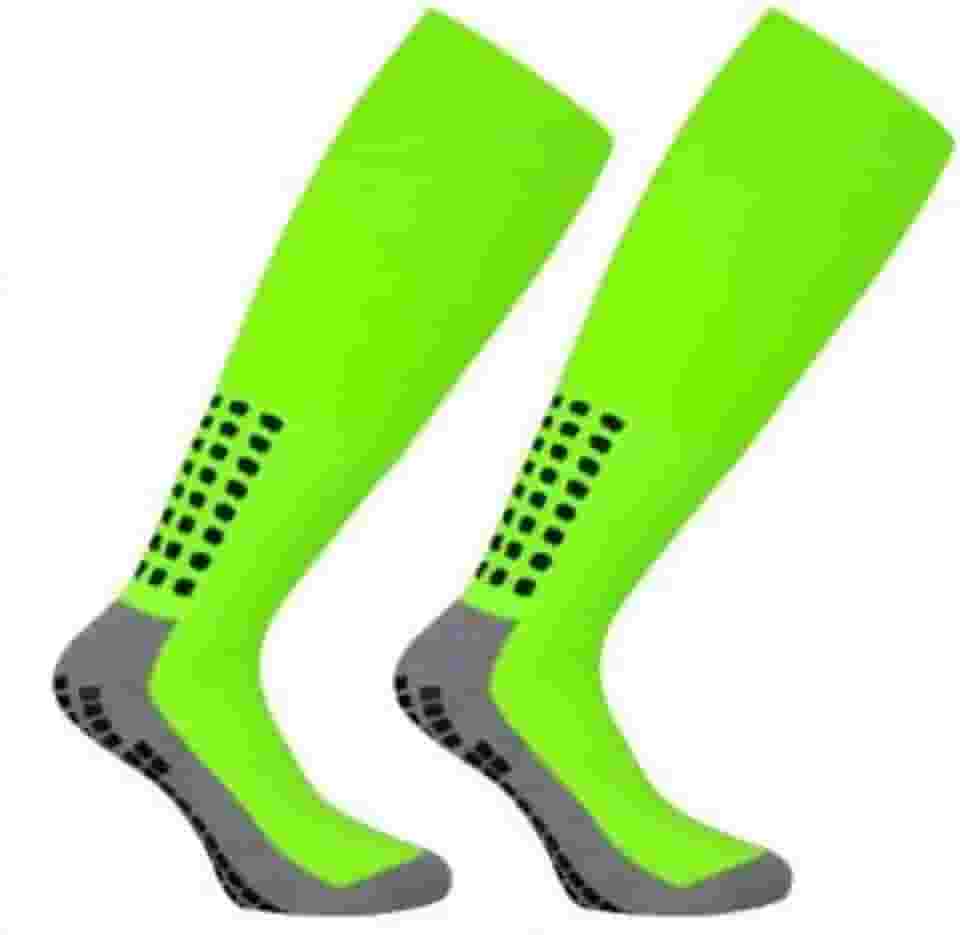 Meião de Futebol Profissional, Verde Neon, Antiderrapante, Cano Alto, Tamanho 36-43