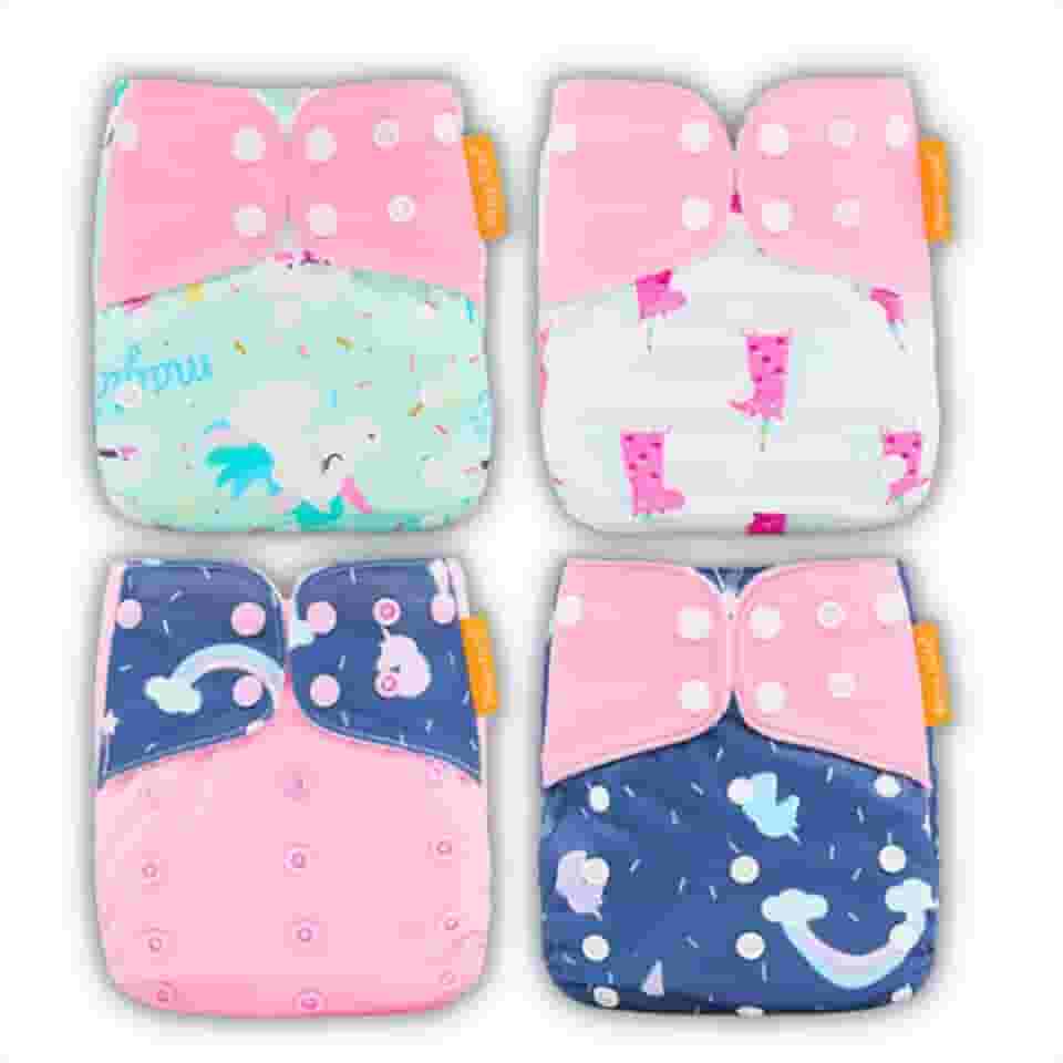 Kit 4 Fraldas Ecológicas de Pano Premium + 4 Absorvente 6 Camadas