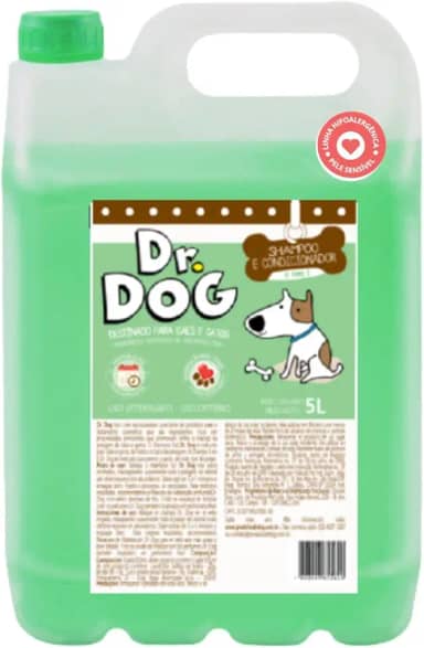 Shampoo & condicionador Cães e Gatos Dr. Dog 5x1 5 Litros Pets peles sensíveis, Xampu Hipoalergênico, Antialérgico, Não Arde os Olhos, Pet shop, Fragrância Suave, Alto rendimento
