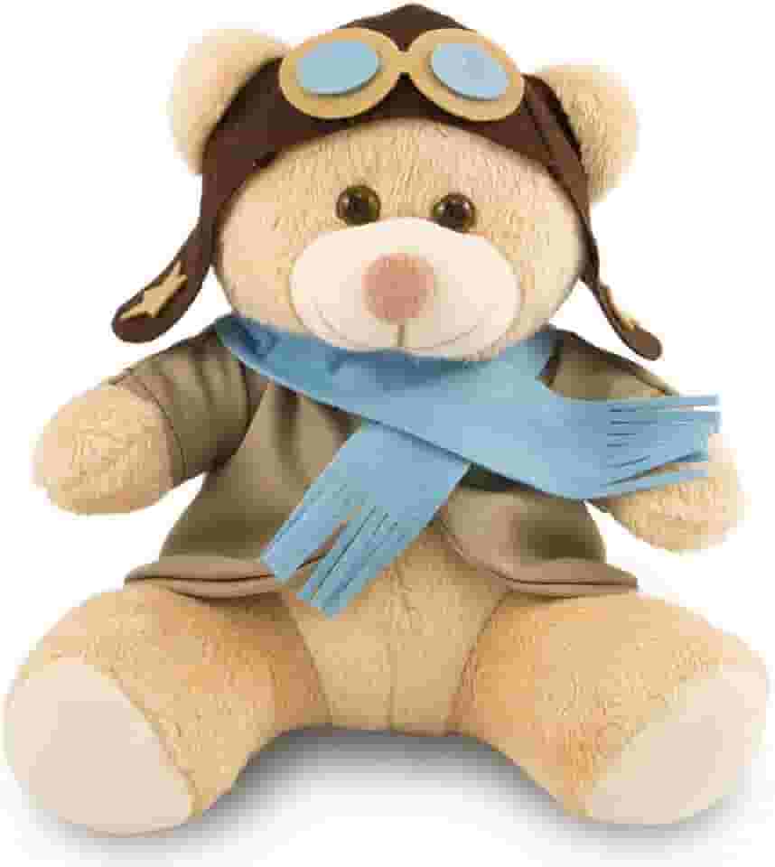 Urso Pelúcia Aviador 20cm Anti-alérgico Caramelo/Azul