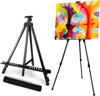 Cavalete De Pintura Em Tela Portátil e Ajustável 1,60m – Leve, Dobrável, Resistente, Ideal para Artistas, Estúdios, Escolas e Pintura ao Ar Livre Suporte Cavalete De Artista Preto Linha Super Premium