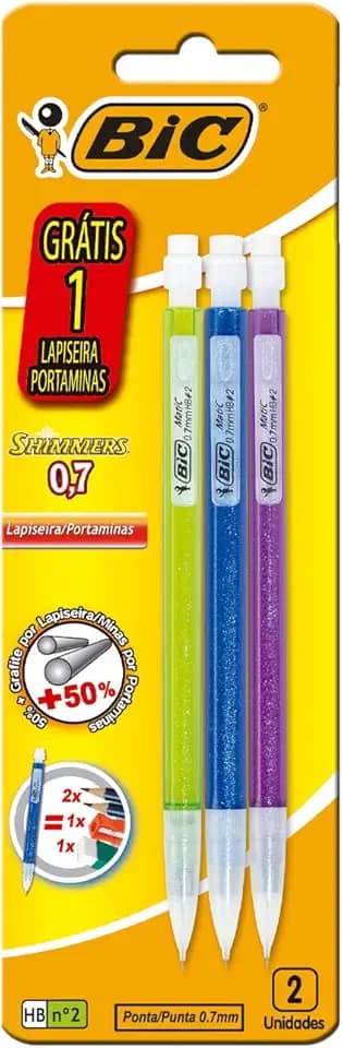 Lapiseira BIC Shimmers 0,7mm, Corpo Colorido Brilhante, Borracha na Ponta, Multicor, Embalagem Leve 3 Pague 2, 891945
