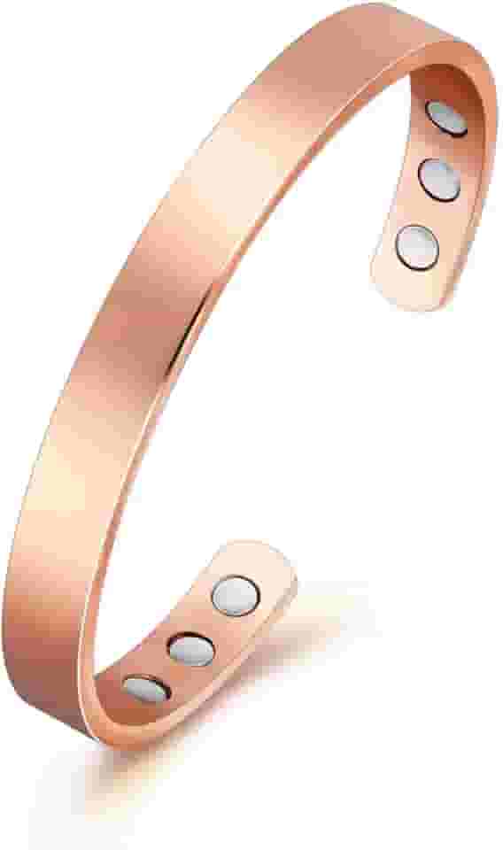 Pulseira de Cobre Magnético para Artrite; 6 Ímãs Embutidos; 99,9% Cobre Puro; Design Simples e Deslumbrante