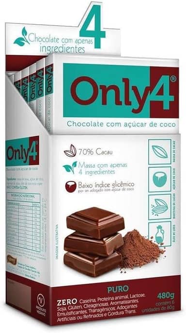 Chocolate 70% Cacau com Açúcar de Coco Only4 80g