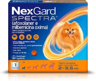 NexGard Spectra Antipulgas e Carrapatos e Vermífugo para Cães de 2 a 3,5kg - 1 tablete