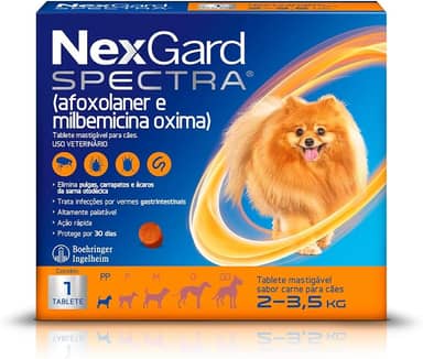 NexGard Spectra Antipulgas e Carrapatos e Vermífugo para Cães de 2 a 3,5kg - 1 tablete