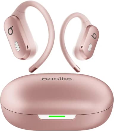 Basike Fone de Ouvido Bluetooth 5.4 TWS Open-Ear Esportivo, Som Hi-Fi Estéreo, ANC & Modo Transparência, ENC, Resistente a Suor e Respingos para Corrida e Exercícios ao Ar Livre – Ouro Rosa