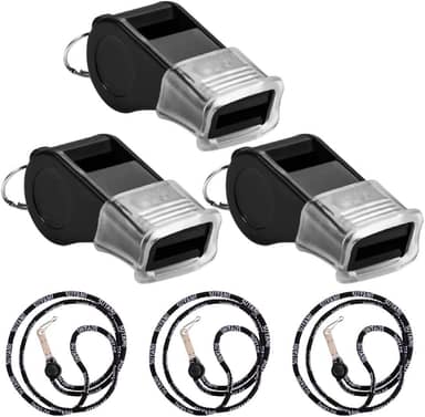 Apitos desportivos com cordão, para treinador, árbitro e oficial (preto)