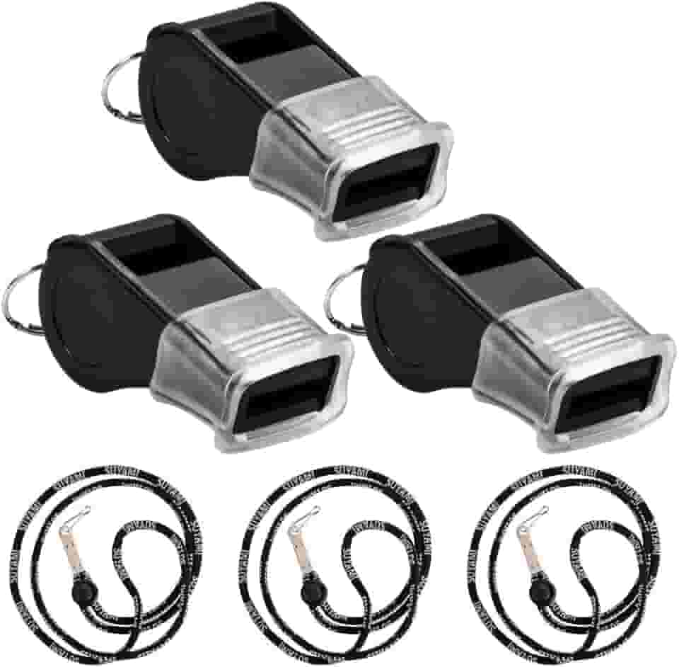 Apitos desportivos com cordão, para treinador, árbitro e oficial (preto)