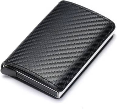Sukaly Carteira masculina com bloqueio de RFID, carteira de couro sintético de fibra de carbono com 8 compartimentos para cartão de crédito, linha moderna, fina, duas dobras para dinheiro