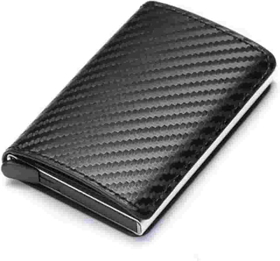 Sukaly Carteira masculina com bloqueio de RFID, carteira de couro sintético de fibra de carbono com 8 compartimentos para cartão de crédito, linha moderna, fina, duas dobras para dinheiro