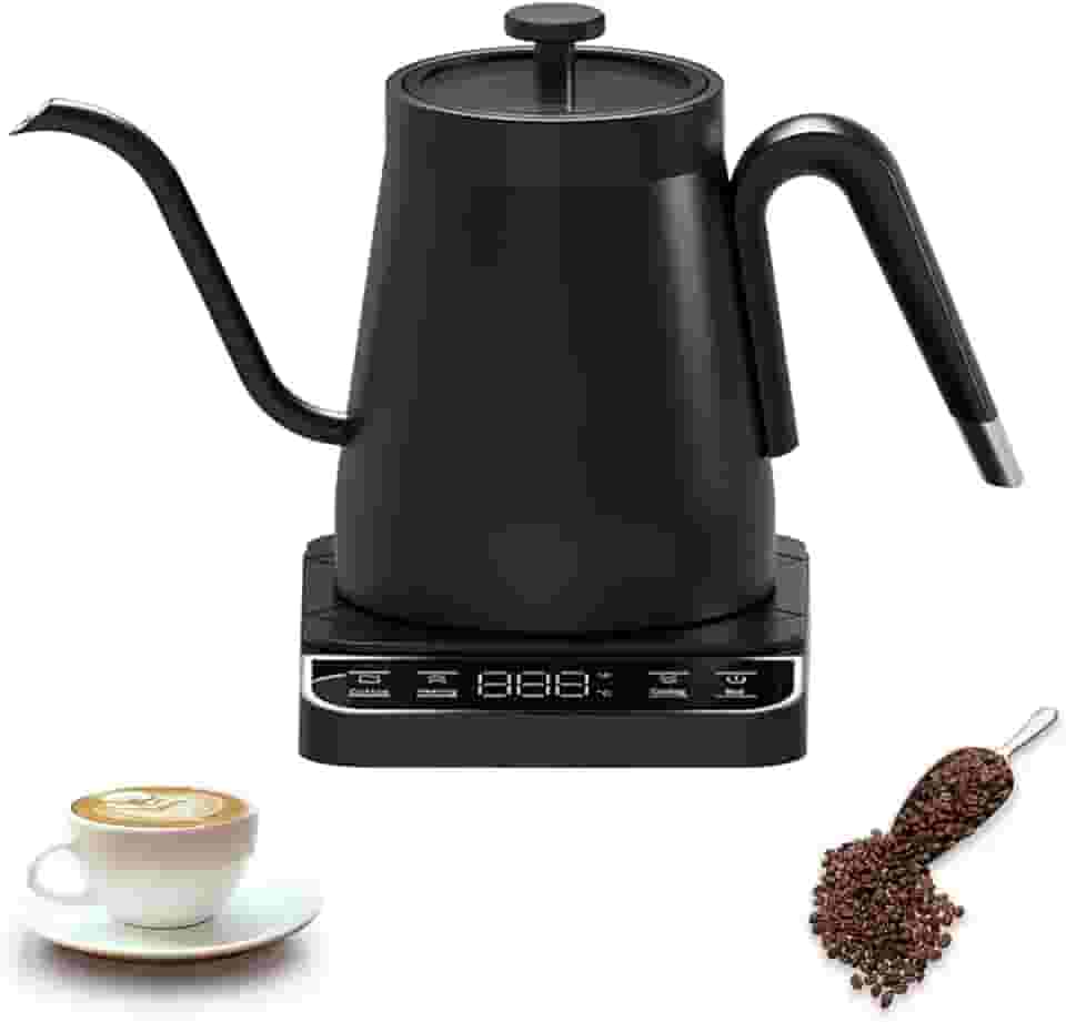 Chaleira elétrica pescoço de ganso - Café e chá derramados, aquecimento rápido, controle preciso da temperatura, programação, temporizador de preparo integrado, preto fosco, 220V,1200W,0,8 l