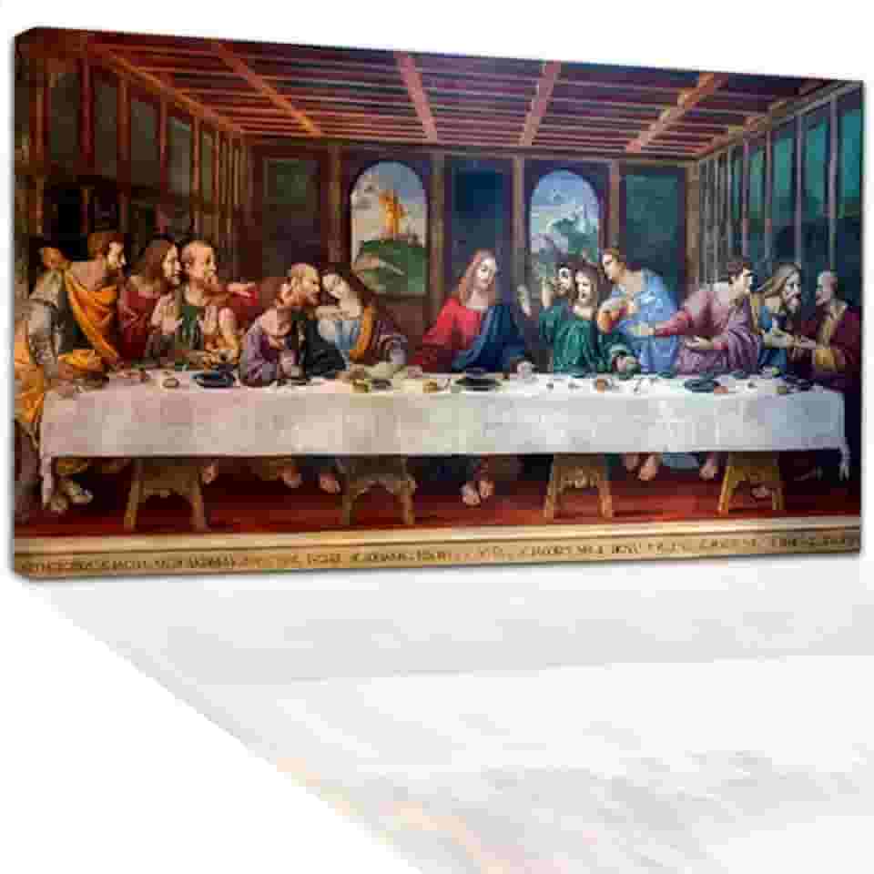 Quadro Tela Santa Ceia, 90x60 cm, Decoração para Sala de Jantar, Impressão Digital