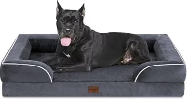 Comfort Expression Cama ortopédica para cães extragrandes 133 x 106 cm, à prova d'água de espuma para ovos, 2GG, com almofadas removíveis, sofá para cães com capa lavável e fundo antiderrapante, cinza