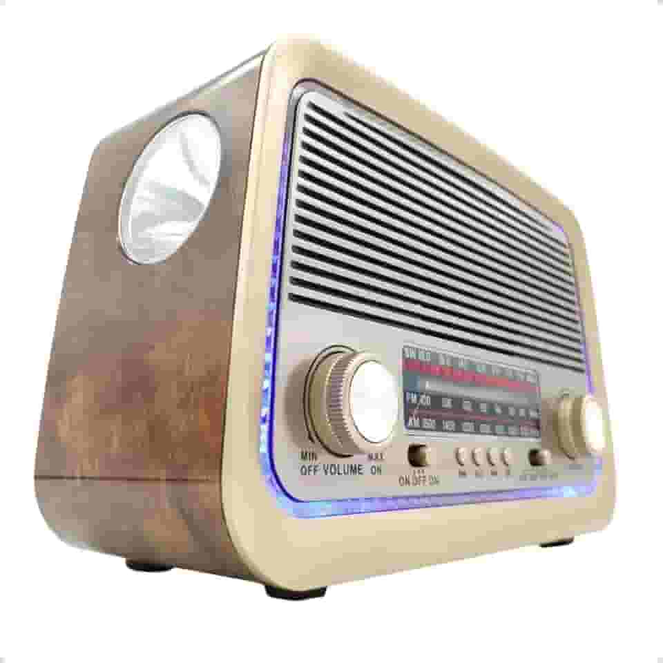 Rádio AM FM Retrô Vintage Portátil Bluetooth Bateria Recarregável Bivolt 110v 220v AD-3199 Antigo a Tomada e Pilha com Lanterna Univerza (Marrom-claro)