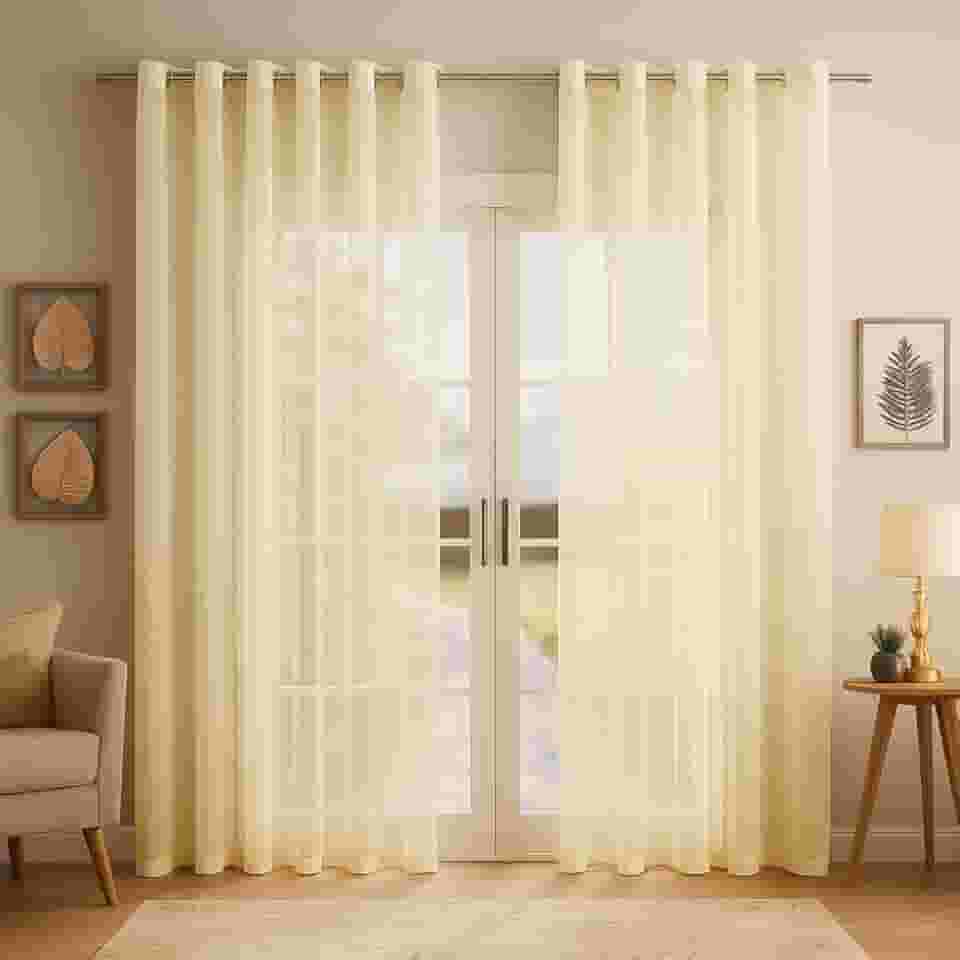 Cortina de Voil Liso - 2,80m x 1,70alt. - Decoração Quarto e Sala (Palha)