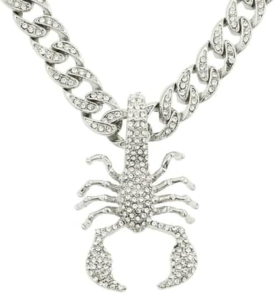 Colar masculino com Forma de escorpião, 50 cm, estilo hip hop, pingente de metal, detalhes em diamante, presente para homens, ousado, elegante, acessório legal