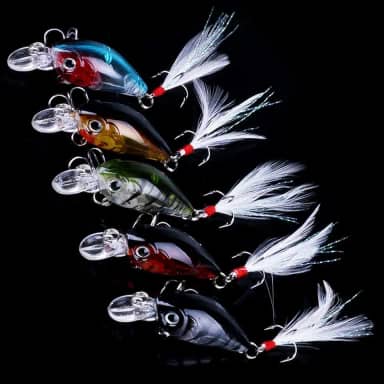 5 peças de isca de pesca Minnow, iscas de manivela, iscas artificiais rígidas, crankbait com ganchos para água doce e salgada