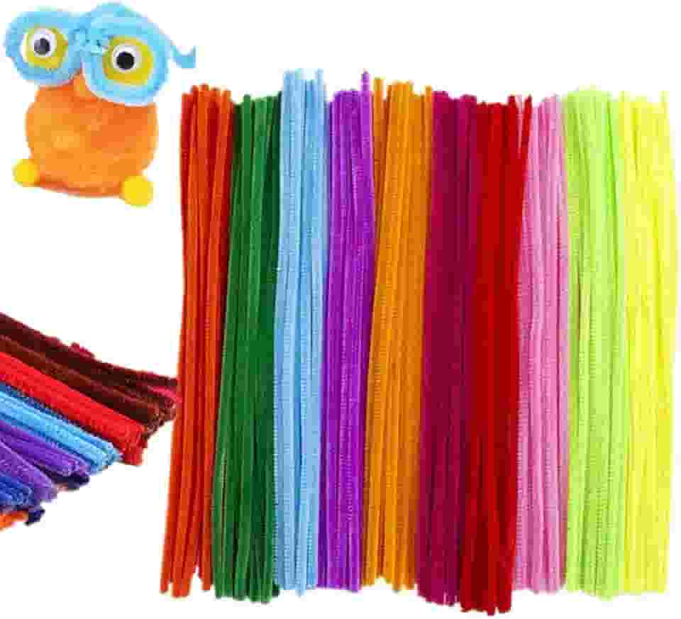 100 limpadores de cachimbo, hastes de chenille de 10 cores, 6 mm x 30 cm, adequado para artes, projetos de artesanato ou decorações