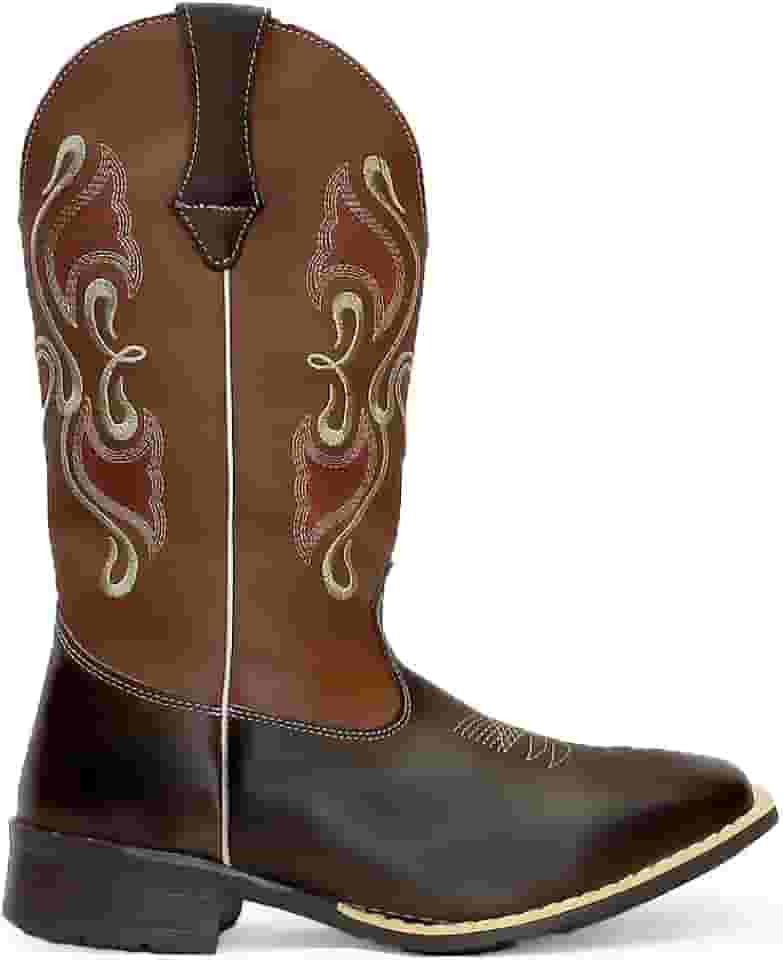 Bota Texana Feminina Adulto em Couro Bico Quadrado cano longo Bordado Kapell