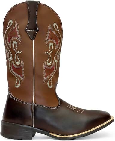 Bota Texana Feminina Adulto em Couro Bico Quadrado cano longo Bordado Kapell