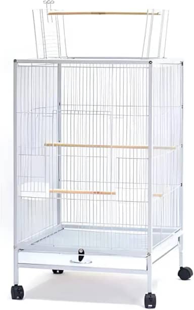 Viveiro Metálico Premium de Luxo B03L | Estrutura Reforçada com Rodízios, Bandeja Removível e Acessórios | Para Calopsitas, Periquitos, Agapornis e Aves de Pequeno e Médio Porte (Branca)