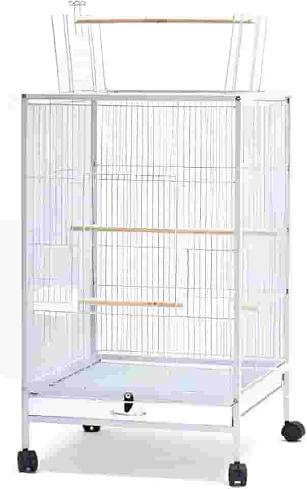 Viveiro Metálico Premium de Luxo B03L | Estrutura Reforçada com Rodízios, Bandeja Removível e Acessórios | Para Calopsitas, Periquitos, Agapornis e Aves de Pequeno e Médio Porte (Branca)