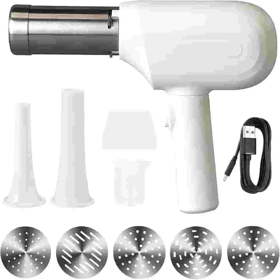 Máquina de macarrão elétrica portátil, sem fio, máquina de fazer macarrão doméstico 6 em 1, branca