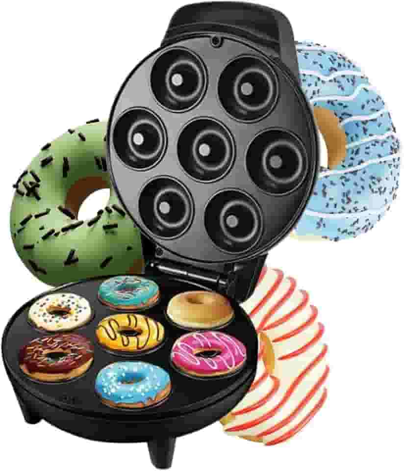 Máquina de Mini Donuts e Waffles 7 Furos - Elétrica 110V, Antiaderente, Compacta e Fácil de Limpar - Para Café da Manhã e Lanches