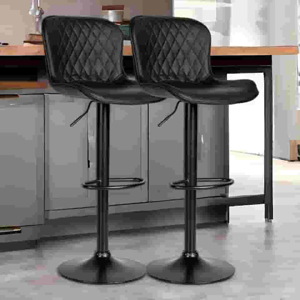 Kit 02 Banquetas Cozinha Americana Bar Balcão Giratória Alta Couro Sintetico Escosto Costura Diamantada (Preto)